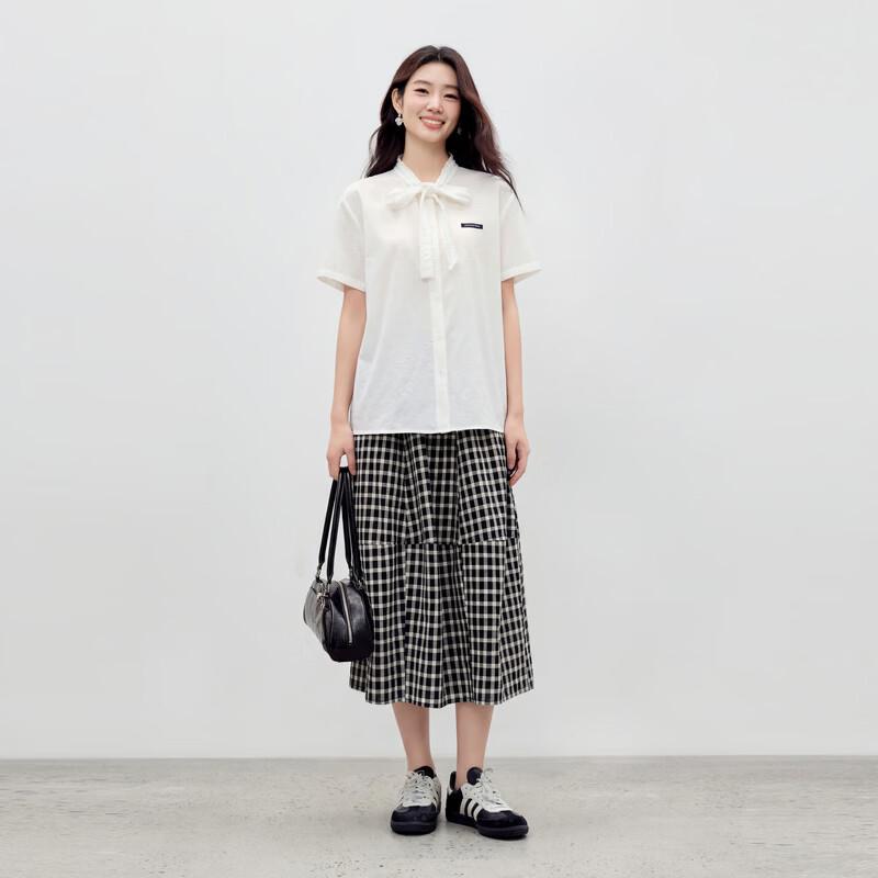 Qiushui Yiren Women's Color-block Plaid A-line Skirt