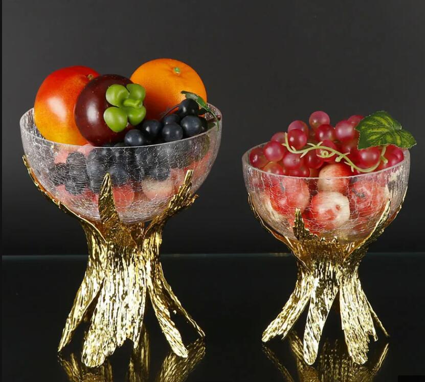 Light Luxury Metal Glass Fruit Plate High Foot Wedding Party Candy Snack European Home Decoration