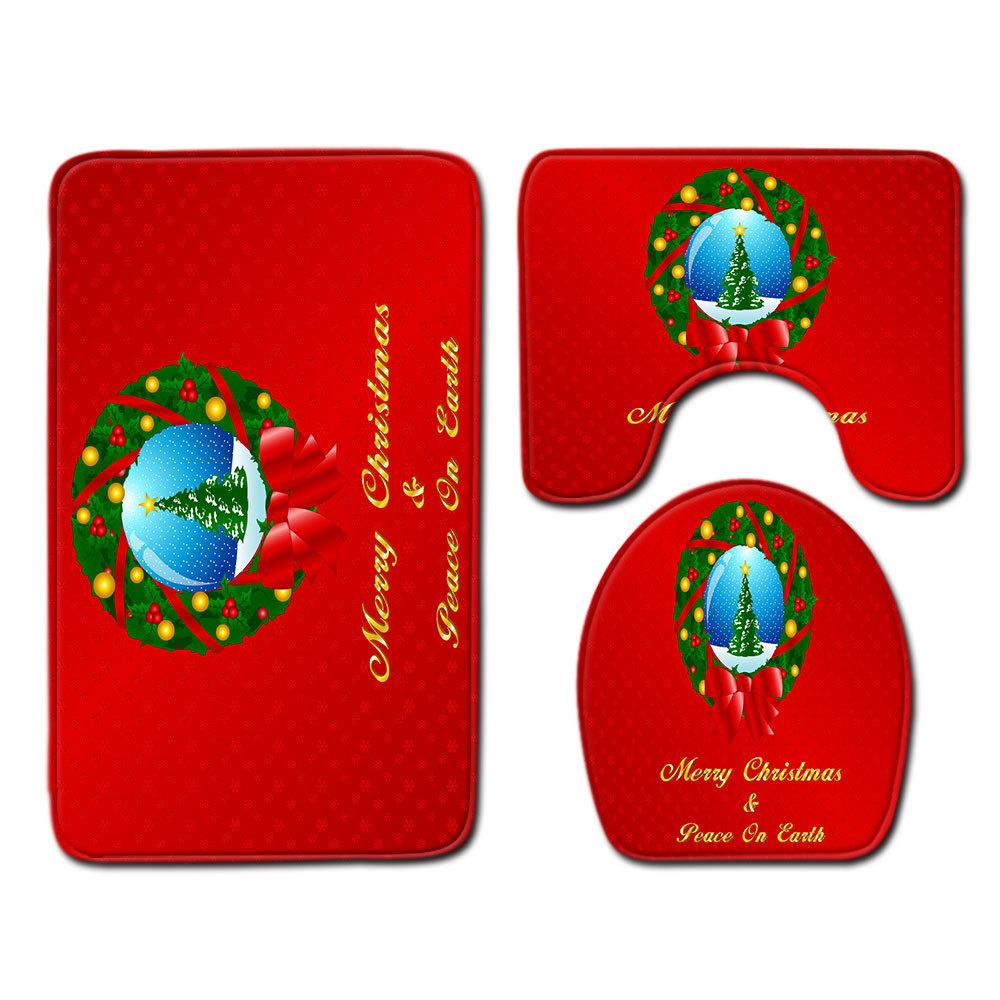 Christmas Bathroom Floor Mat Toilet Three-Piece Set