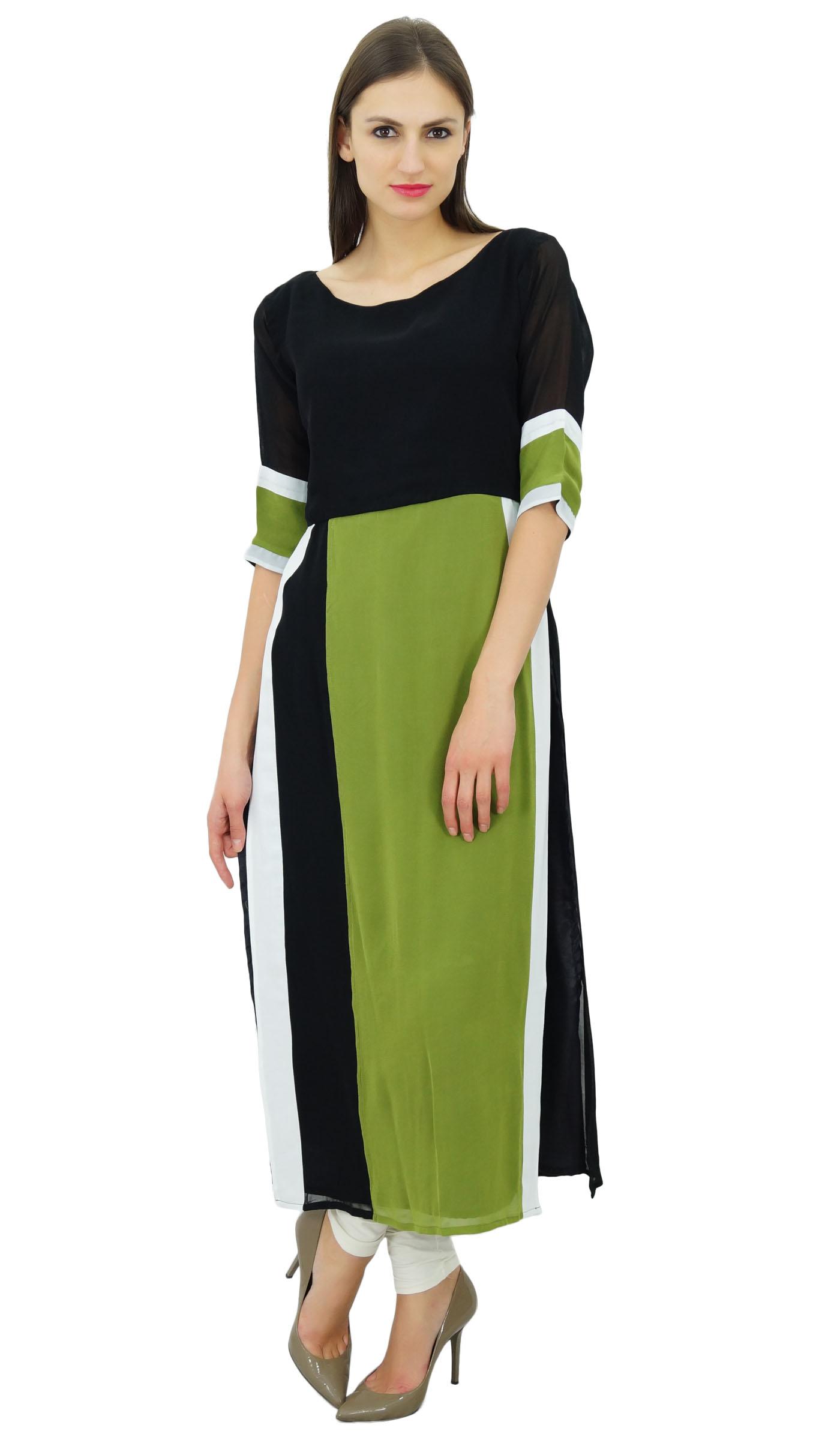 

Bimba Women Straight Pannel Kurti 3 4Th Sleeve Solid Kurta Indian Tunic 10 зелёный
