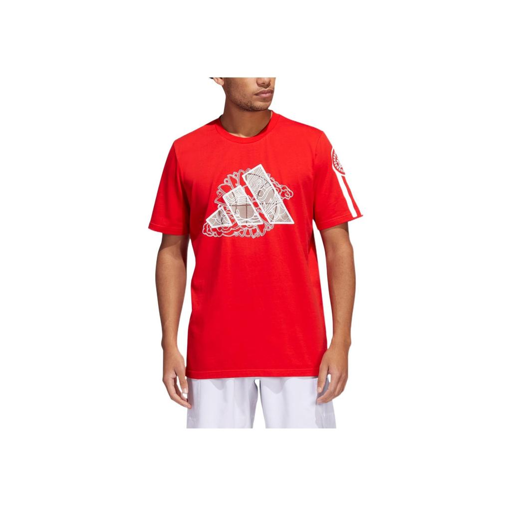 Adidas Rose Dynasty Large Front Logo Print Crew Neck T-Shirt Men Tops Red IC8106