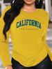 100% Pure Polyester Women's Spring and Autumn Comfortable Casual Long Sleeved California Los Angeles Printed Round Neck T-shirt