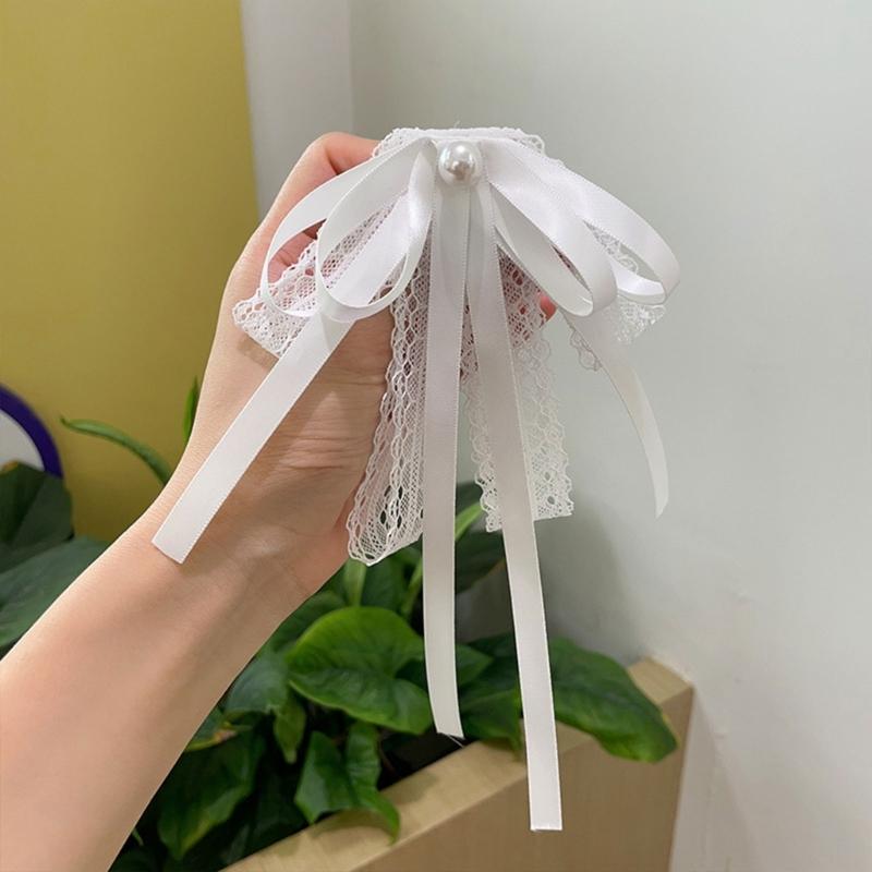 Bowknot Brooch for Women Girls Lace Ribbon Bowtie Pearls Brooch Pin Party Graduation Lapel Pin Clothing Accessories