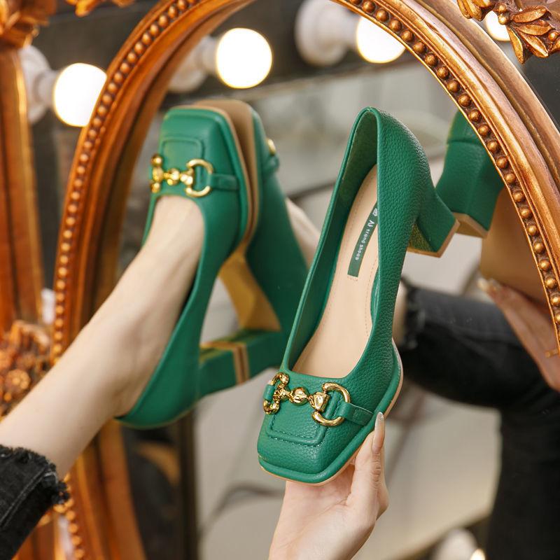 Women Mid Heel Pumps Summer French Style Square Toe Shoes Fashion Thick Heel Office Work Party Dress Shoes