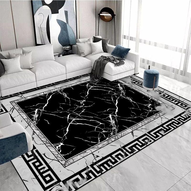 Luxury Black White Marble Print Carpet for Living Room Decor Sofa Coffee Table Rugs Bedroom Lounge Nonslip FloorMat Kitchen Rugs