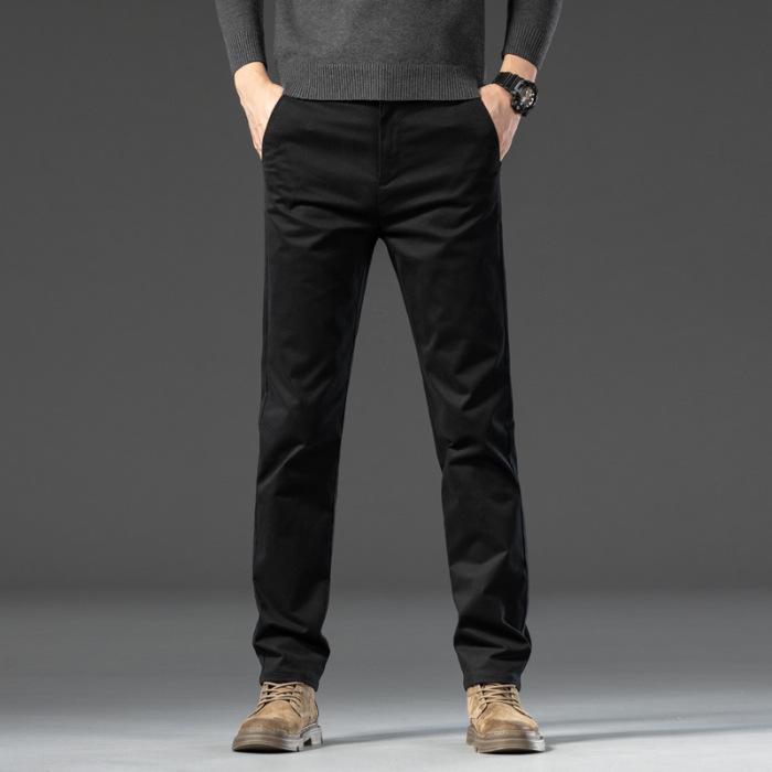 Podzimní A Zimní Pánské Plyšové Hrubé/Běžné Ležérní Vysoce Kvalitní Elastické Rovné Trubkové Volné A Lehké Obchodní Všestranné Kalhoty