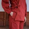[Yurakuan] Women's Samue (Japanese workwear), 100% Cotton, Slightly Thin Fabric (Plain Burgundy, Slightly Thin Fabric, Size M)