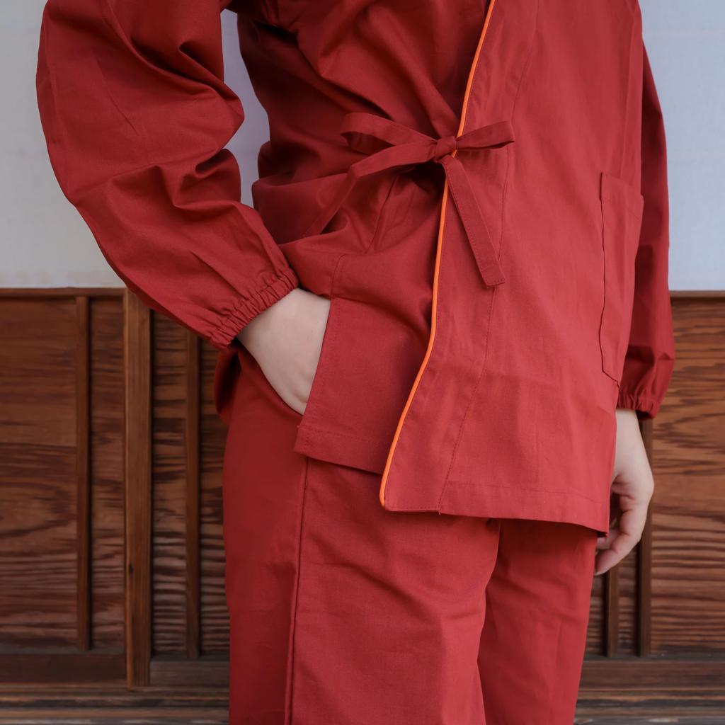 [Yurakuan] Women's Samue (Japanese workwear), 100% Cotton, Slightly Thin Fabric (Plain Burgundy, Slightly Thin Fabric, Size M)