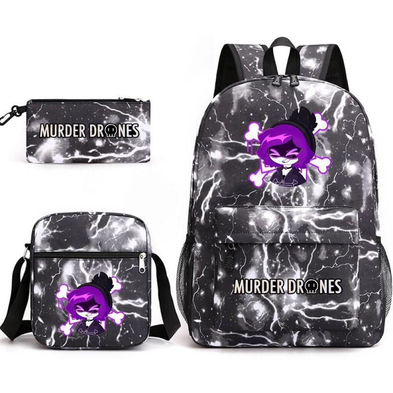 Murder Drones Themed 3-Piece School Set: Backpack Shoulder Bag Pencil Case Teens