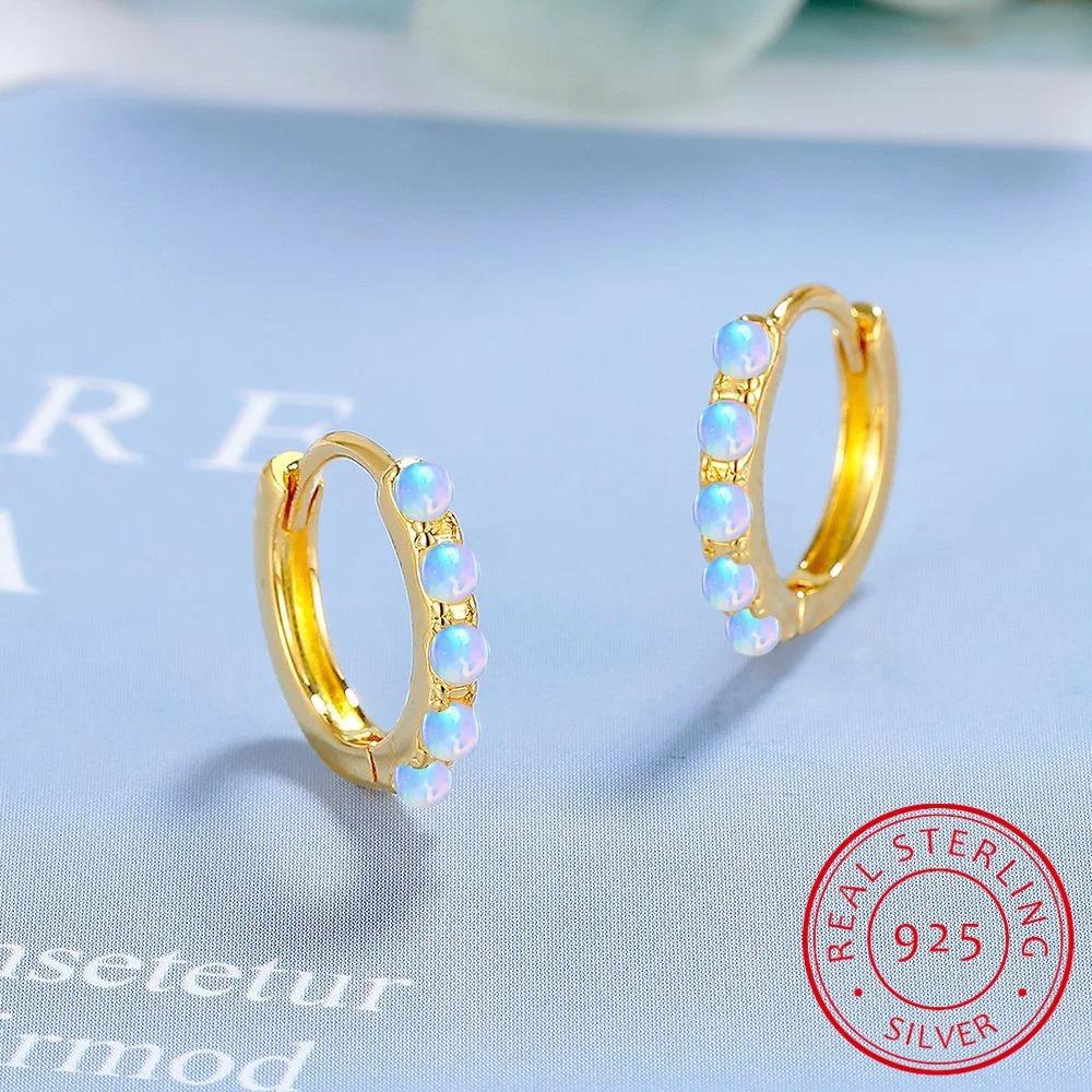 Round Natural Colorful Moonstone 925 Sterling Silver Hoop Earrings for Woman Gemstone Fine Jewelry Huggies Wedding Party Gift