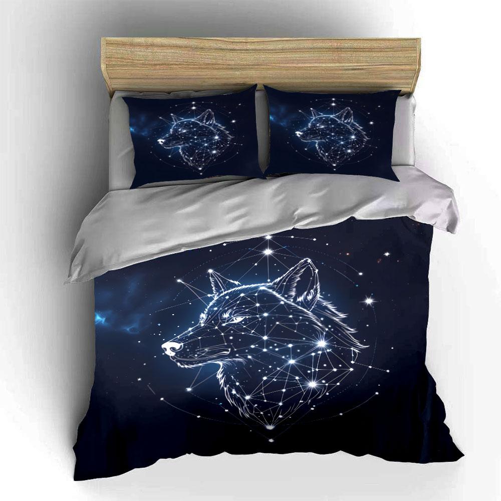 Wolf Constellation Night Sky Bedding Duvet Cover Set Duvet Cover Pillowcases (1*Duvet Cover 2*Pillowcases, Without Duvet Insert)
