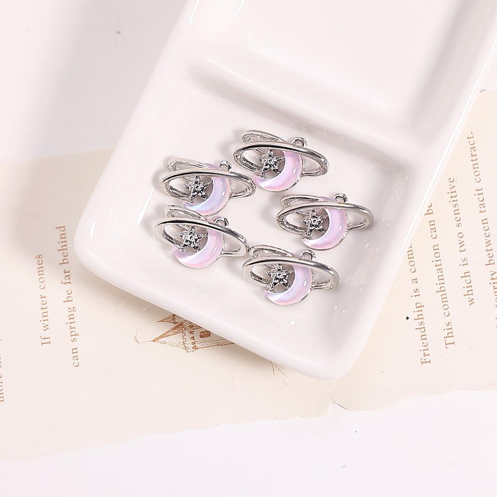 Iridescent Crescent Moon & Star Rhinestone Charm - Handmade Jewelry Pendant