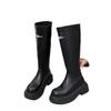 Soft Leather Tall Elastic Boots 2025 Autumn and Winter New British Style Heightened Thick-soled One-pedal Short Women's Boots Knight Boots