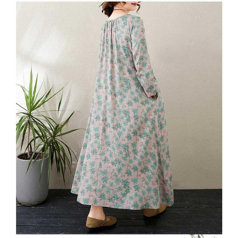 New Round Neck Lazy Dress Minimalist Long Sleeve Extra Long Dress Vacation Style