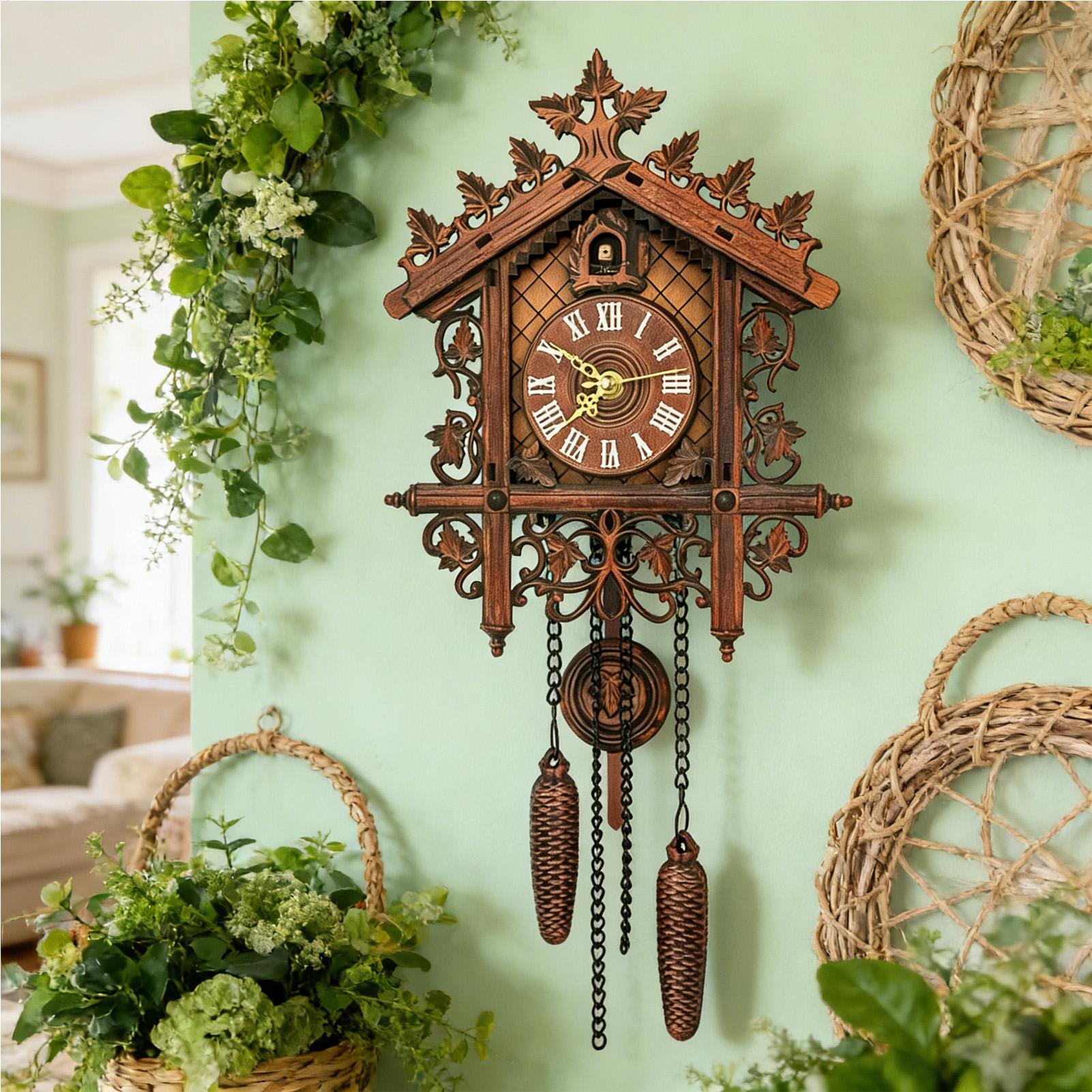 

Vintage Wall Clock Wooden Battery Operated Retro Hourly Chimes Decorative Home Decor for Bedroom Living Room Study Wall Clock China Mainland