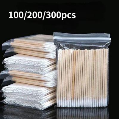 60/100/200/300Pcs Nails Wood Swab Clean Sticks Bud Tip Wooden Cotton Head Manicure Detail Corrector Nail Polish Remover Art Tool