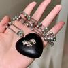Elegant Black Wooden Heart Pearl Necklace - Lightweight Luxury Clavicle Chain Accessory