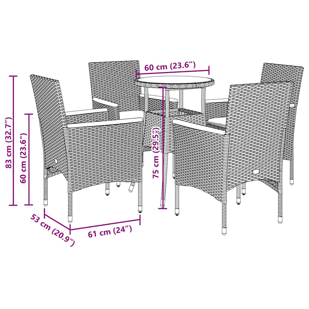 Vidaxl 5-Cz. Garden Furniture Set With Cushions, Black, Poly Rattan