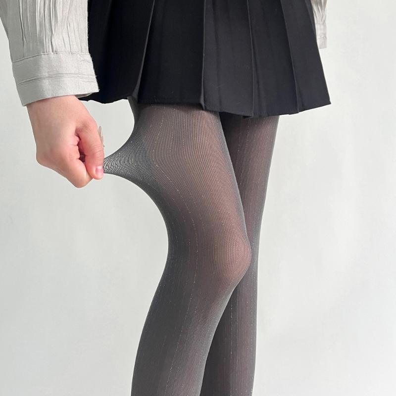 Women Thin Colored Stockings Shimmering Striped Sexy Semi Sheer Pantyhose Tights