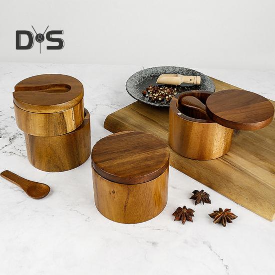 2-Layer Salt And Pepper Bowl with Spoon Magnetic Swivel Lid Dustproof Seasoning Box Rotatable Design Kitchen Helper for Serving