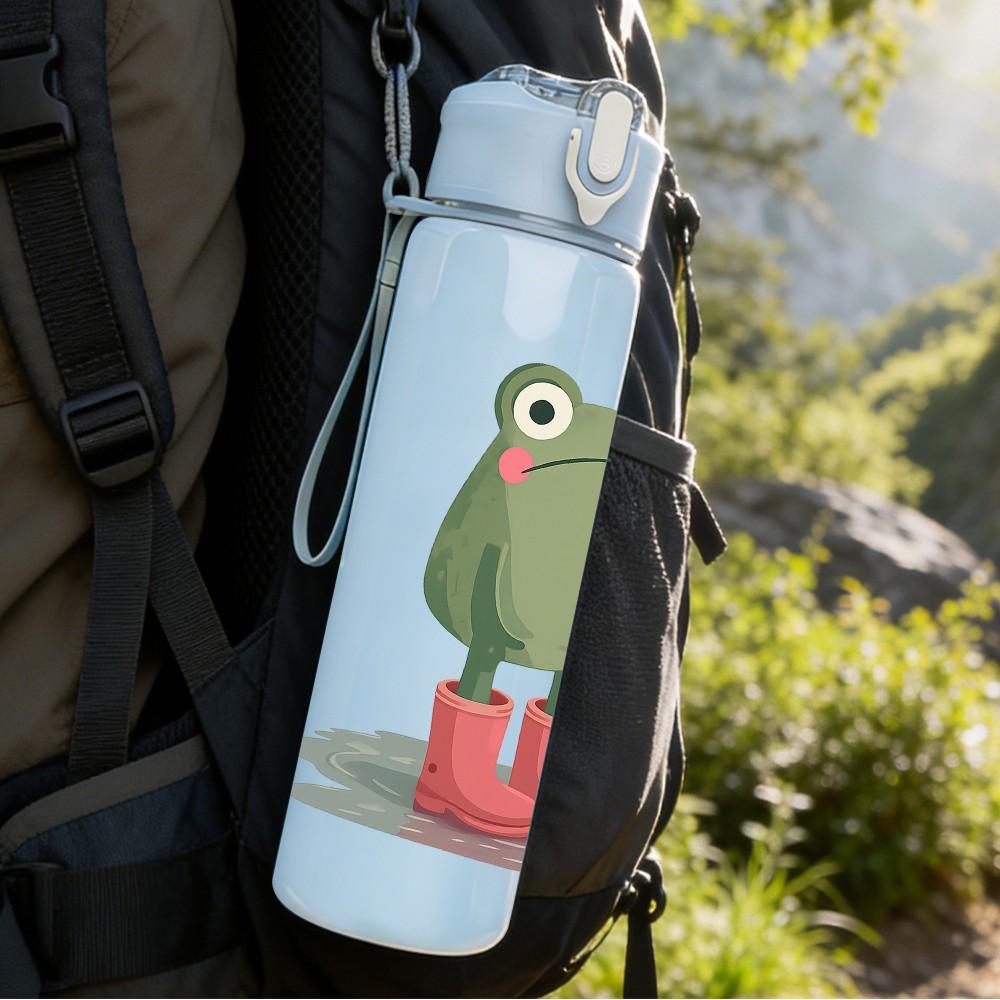 1PC Rain Boots Green Frog 750ml Color Plastic Sports Water Bottle Leakproof Flip Straw Lid Suitable for Sports Office Home Use