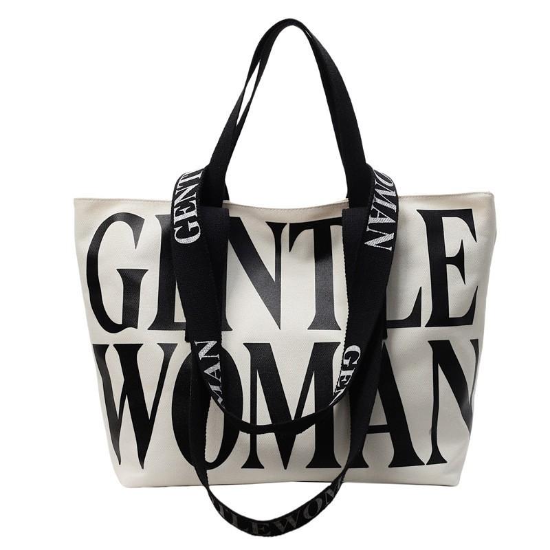

Casual Canvas Bag Women 2026 New Style Large-capacity Letter-printed Tote Travel Shoulder Cross-body one size білий