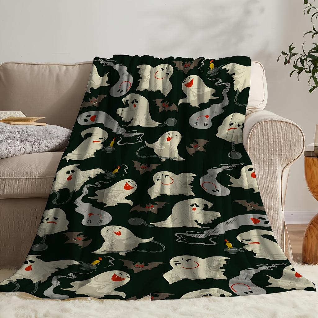 1pc humorous ghost theme pattern blanket, polyester fabric, machine washable, suitable for bedroom living room decoration
