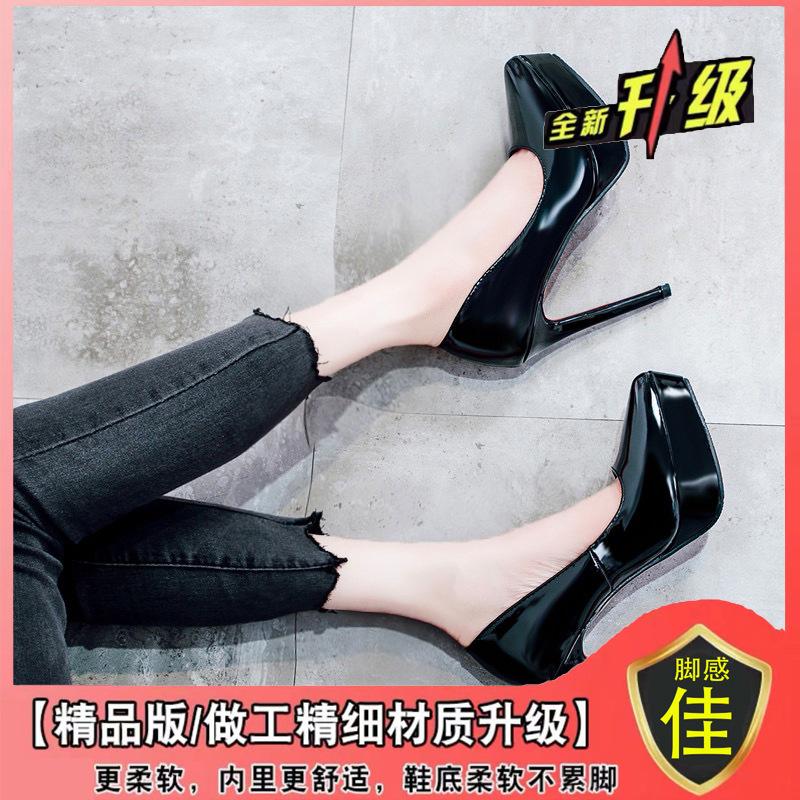 Pavasaris ir ruduo 12 cm aukšti kulniukai ploni kulniukai vandeniui atsparios platforminės batai moteriški lakinės odos moteriški batai 2024 nauji pavasario ir rudens vieni batai wo