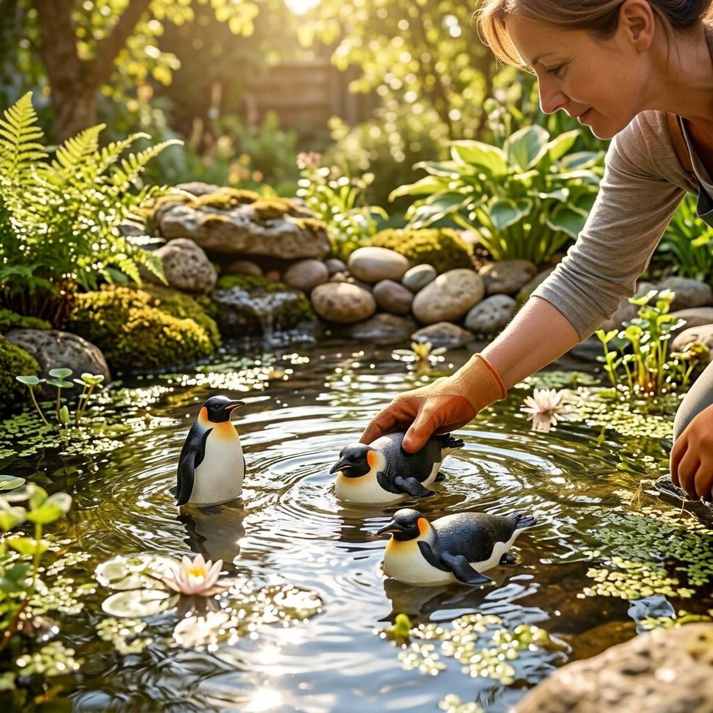 Resin Floating Penguin Ornament For Outdoor Garden Pond Aquarium Decoration Waterproof UV Resistant