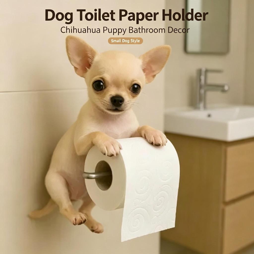 Cute Dog Resin Toilet Paper Holder, Decorative Tissue Rack For Home Bathroom Ornament