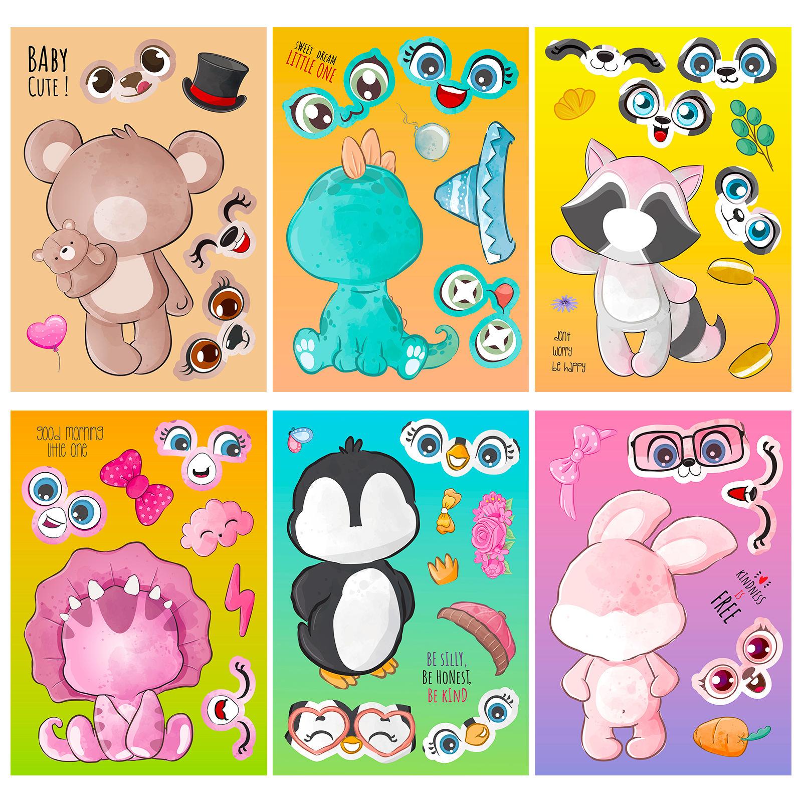 

6 Pieces/pack of Small Animals Puzzle Stickers Cartoon Stickers Children s Creative Animal Puzzle DIY Stickers
