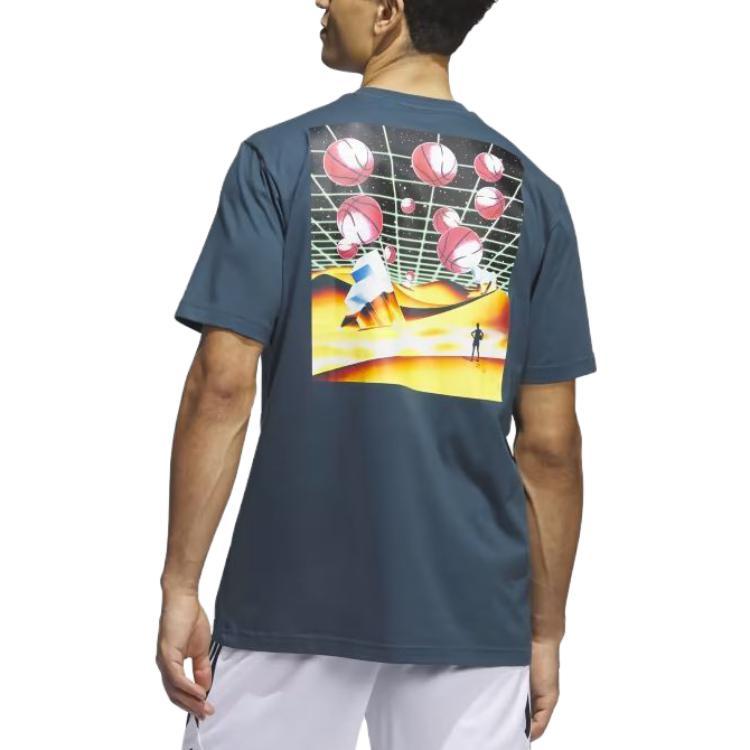 Adidas T Shirts Men's Peacock Blue Crew Neck Moderate Straight Fit IM4614