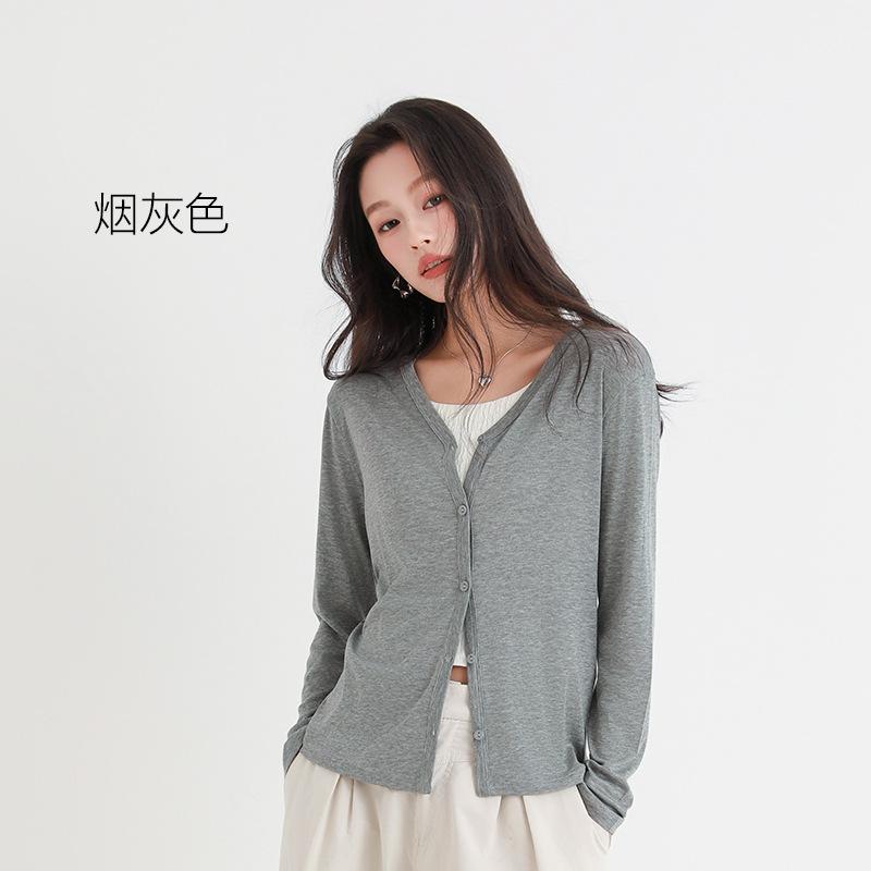 

Тенсел V-образный вырез Идеальное плечо Модный вязаный кардиган Женский Весна Лето Элегантное пальто для защиты от солнца One Size