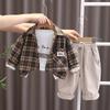 Boys' Long Sleeved 3-piece Set, Children Aged 0-5 Years Old Checkered Jacket+white Printed T-shirt, Casual Pants