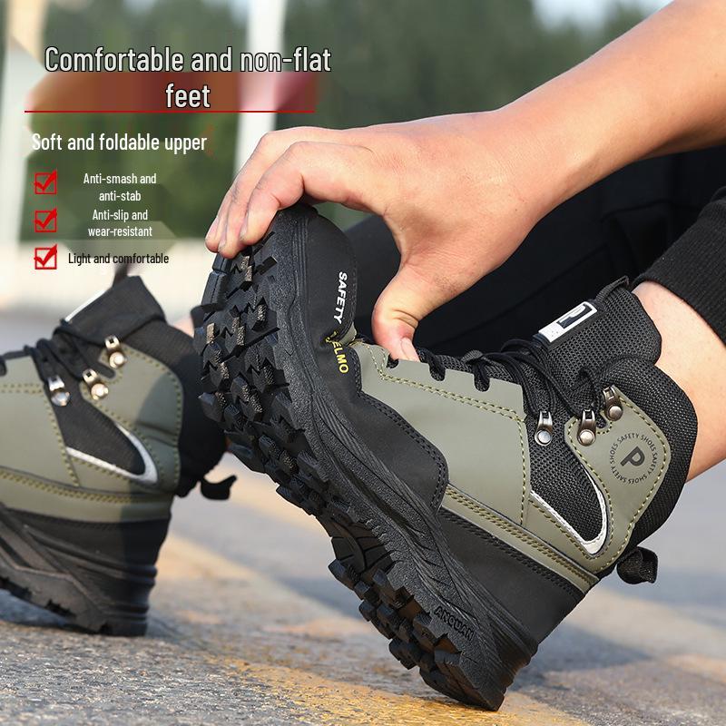 Men's Lightweight Anti-Smash, Puncture-Resistant High-Top Work Safety Shoes