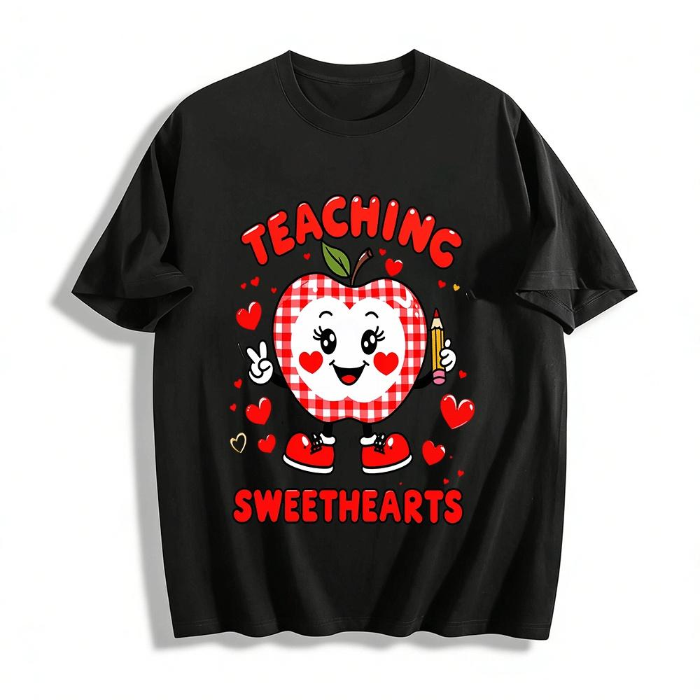 Teaching Sweethearts Cute Apple Teacher Valentine s Day Tee Pure cotton T-shirt XXS