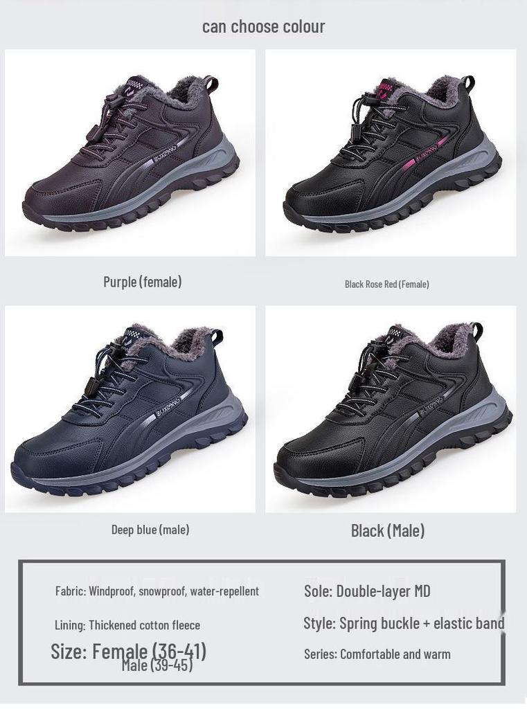 Chaussures d'hiver imperméables pour femme - Doublées de velours, antidérapantes, en laine, semelle souple pour le confort des personnes d'âge moyen