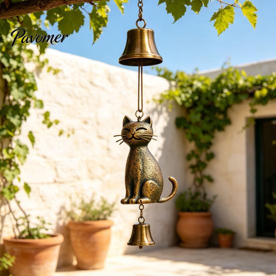 Glücksbringendes Geschenk zum Geburtstag Metallkatze Windspiel, Einzigartige Gartendekoration, Außenstatue Klingeln Exquisite Türhängeornamente Liebhaber, Windspiele Glocke