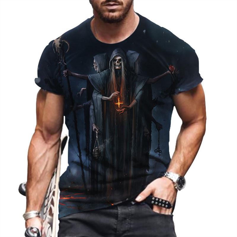 Summer Round Neck Anime Cartoon Youth Straight Tube Printed Pullover Shirt Men's T-shirt