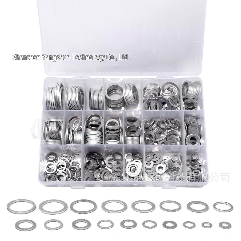 450-Piece Aluminum Gasket & Sealing Ring Set: High-Temp Resistant, Spring Washer, M6-M24.
