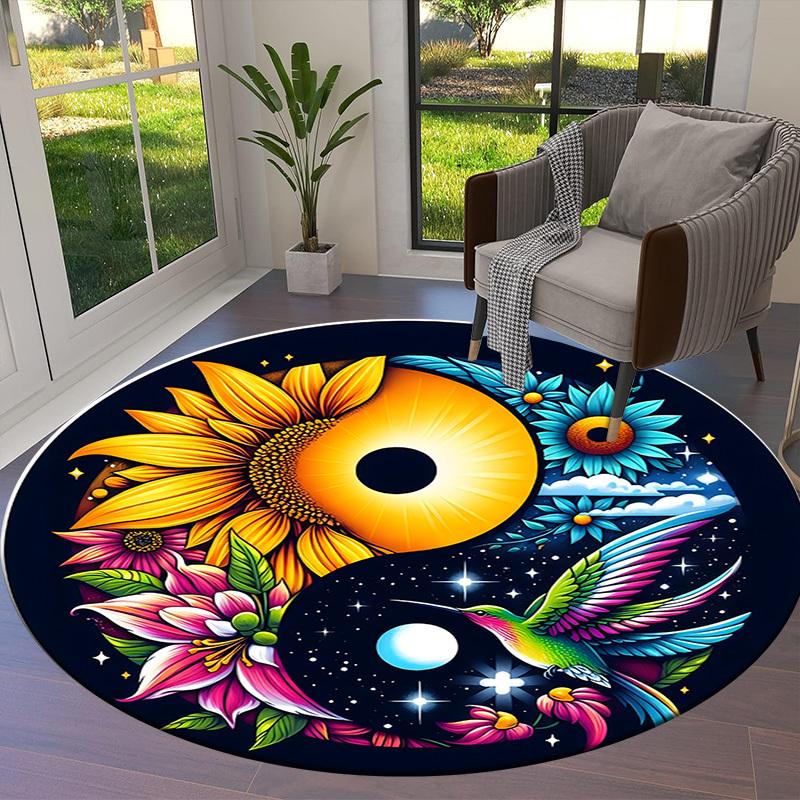1pc Office Carpet Chair Mats Yin Yang Harmony Flowers Hummingbird Perfect for Decorating Office Chairss, Or Bedrooms.YDT322
