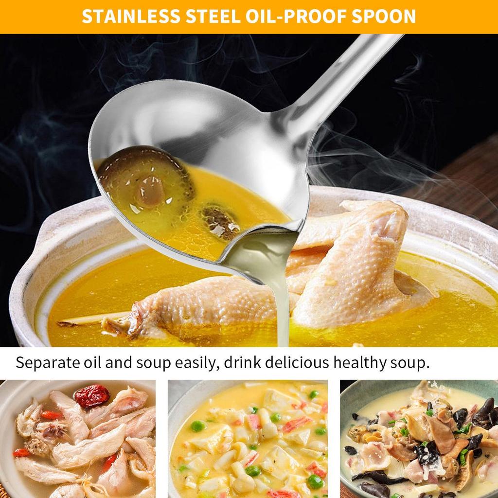 Stainless Steel Oil Separator Ladle - Kitchen Utensil for Skimming, Filtering, and Hot Pot Use