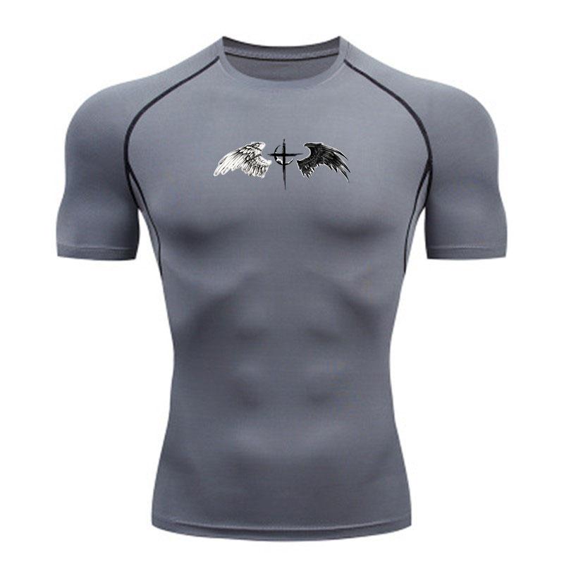 Men's Compression Fitness Sports T-Shirt, Contrast Black Whi