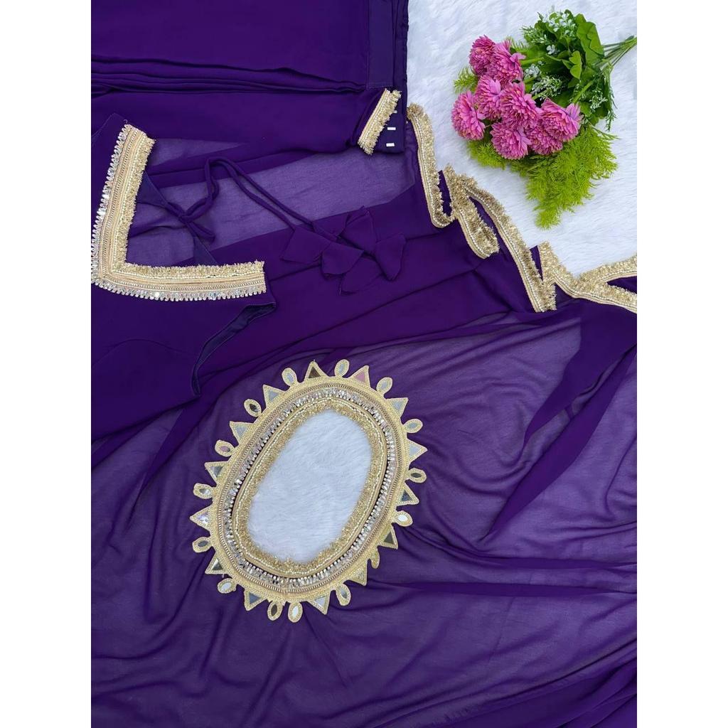 Ready to wear georgette mirror lace saree
