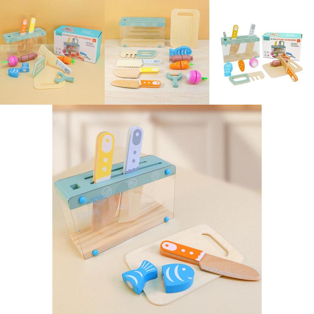 Wooden Pretend Kitchen Set With Cutting Fun For Kids Imaginative Play