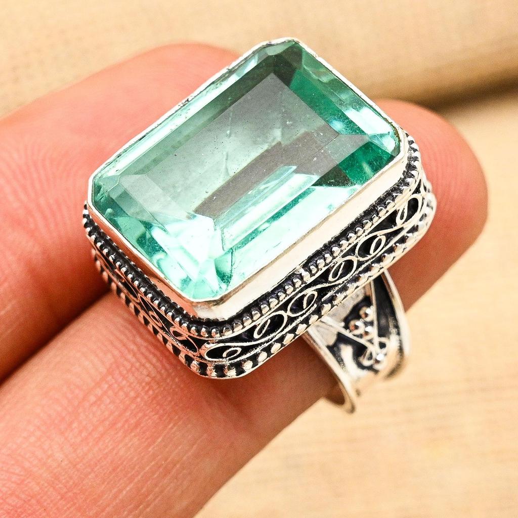 Aqua Apatite Gemstone Handmade 925 Sterling Silver Ring Jewelry For Thanksgiving