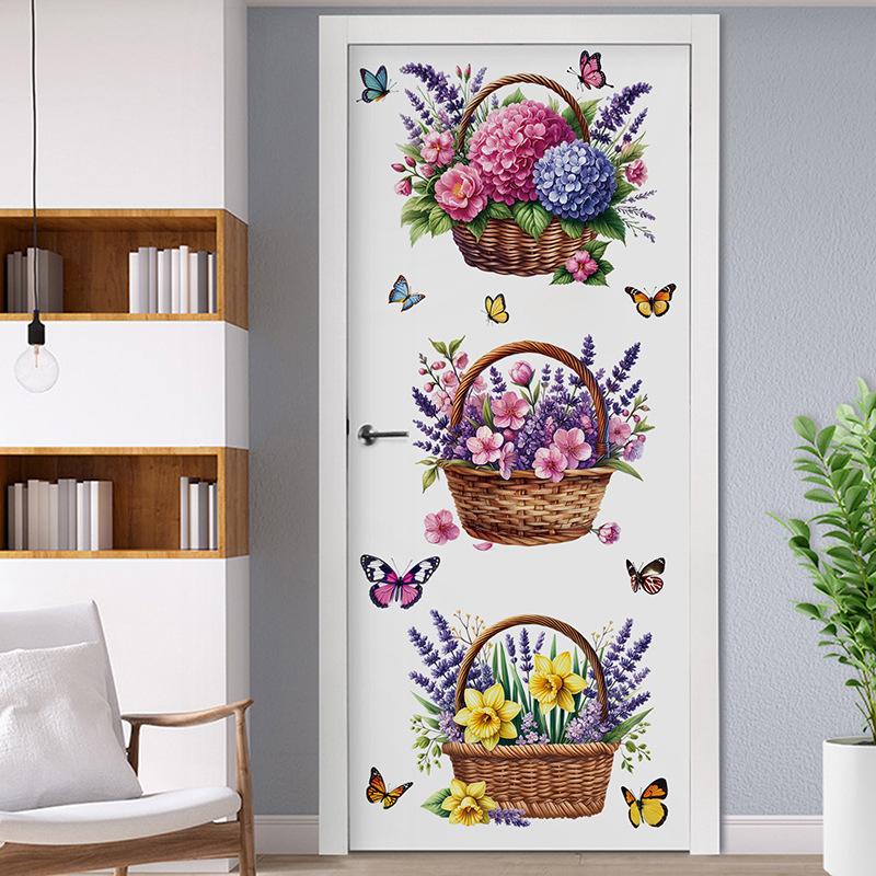 3D Wooden Barrel Wall Sticker Flower Decoration Butterfly Lavender Rose Tile Sticker Kitchen Restaurant Background Home Decor Peel and Stick