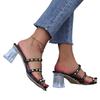 Large Size Sandals Summer Crystal Heel with Skirt Slippers Women's Summer Outer Wear Rivet Sandals Women's Middle Heel