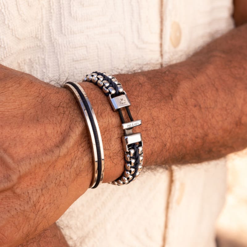 PIG & HEN Catena Venetian Double Bracelet - Navy X Silver