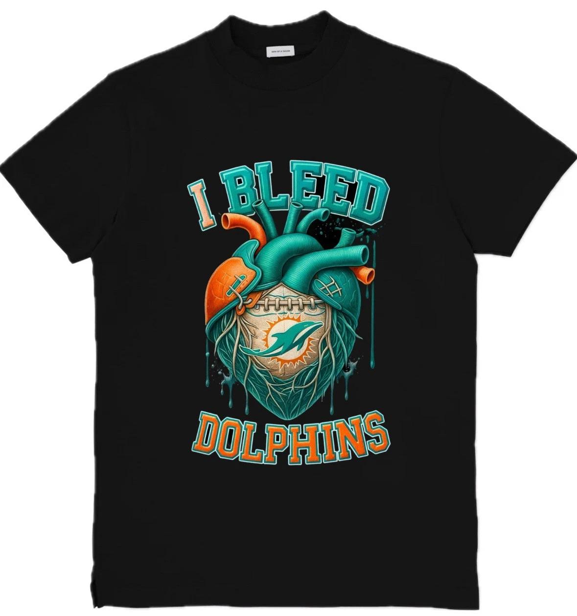 I Bleed Miami Dolphins NFL Custom Graphic T-Shirt Size S-3XL M